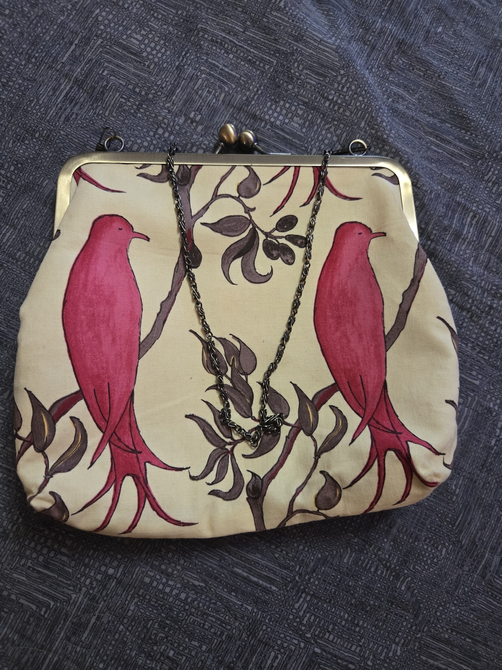 Pink Bird Print Kiss Lock Top Mini Shoulder Bag